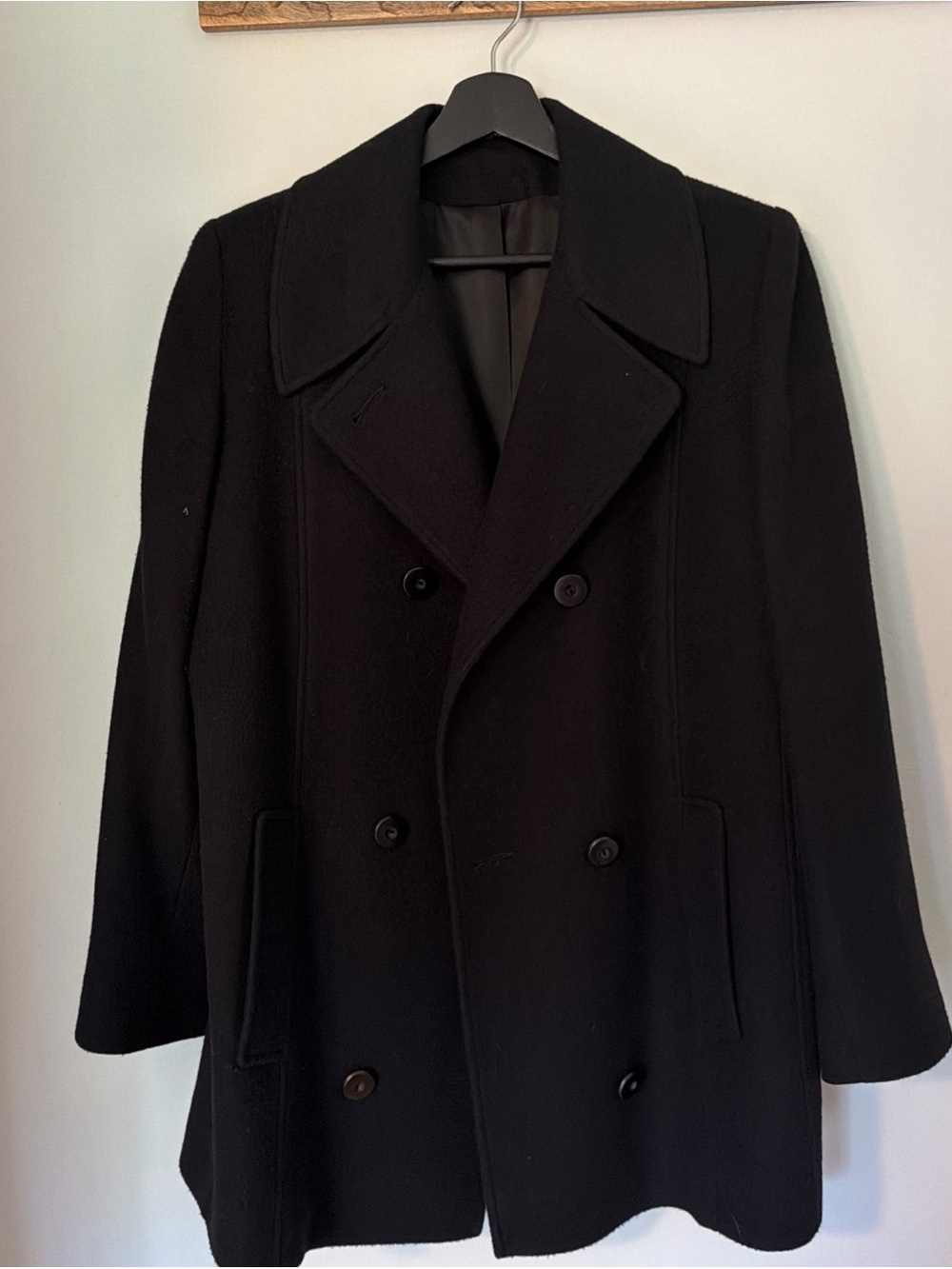 Vintage Peacoat Camel Hair Nordstrom Made In USA M/L 12 Black Double Breasted